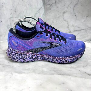 Brooks Ghost 14 Electric Cheetah Print Women's Running Shoe US Size 8 Purple